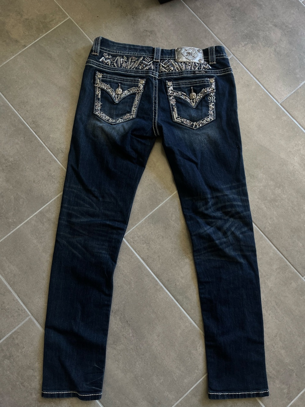 Miss Me Straight Leg Jeans Dark Women's Embellished Pocket Great Condition
